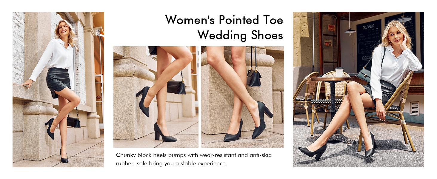Coutgo Women's Pumps, Chic Pointed Toe Chunky Block Heels in Faux Leather, Lightweight Slip-On for Dress & Party, Heels For Women, Plain, All Seasons, Shoes For Women Coutgo Women's Pumps, Chic Pointed Toe Chunky Block Heels in Faux Leather, Lightweight Slip-On for Dress & Party, Heels For Women, Plain, All Seasons, Shoes For Women