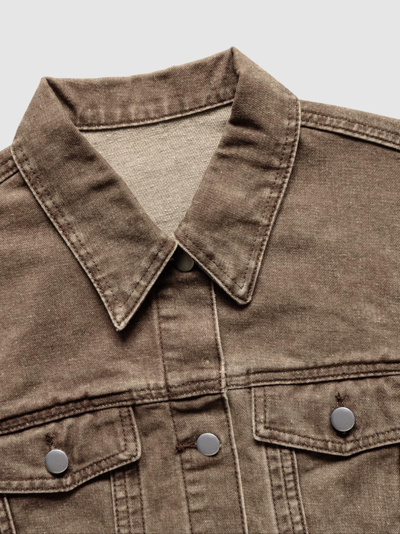 Women's Plain Button-Front Drop-Shoulder Fitted Denim Jacket Coats, Casual Long-Sleeve Collared Pocket Outerwear for Daily Wear, Aesthetic Womenswear Women's Plain Button-Front Drop-Shoulder Fitted Denim Jacket Coats, Casual Long-Sleeve Collared Pocket Outerwear for Daily Wear, Aesthetic Womenswear