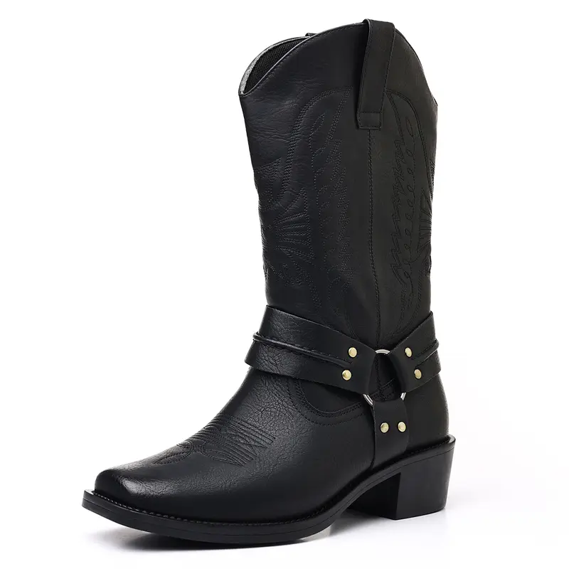 Men's Western Cowboy Boots – Embossed Shaft and Low-Heel Design