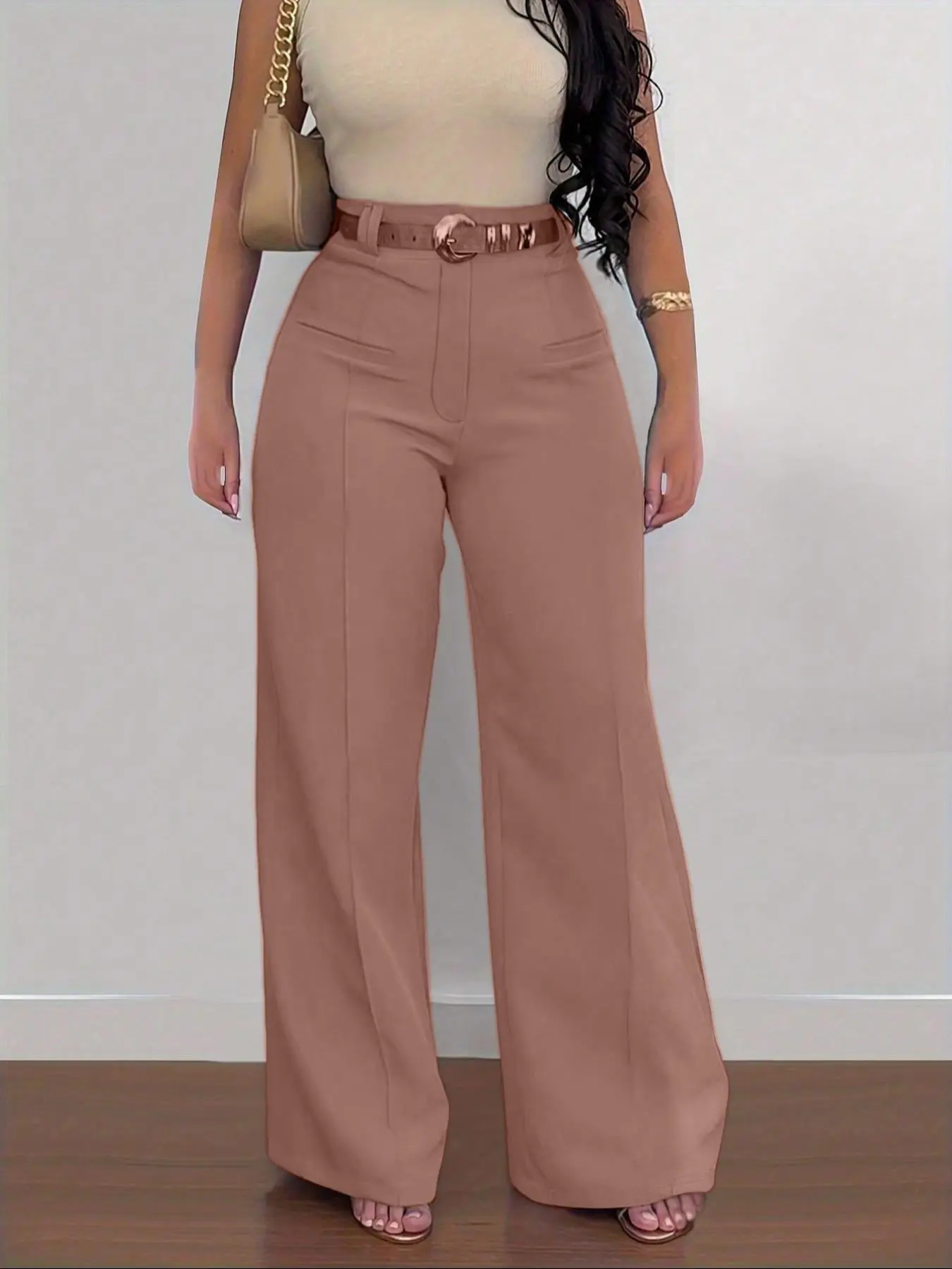 Women's Plain Pocket Wide Leg Stretchy Jersey Pants, Casual Minimalist Pants, Casual Comfy Trousers for Spring & Fall, Women's Bottoms for Daily Wear, Casual Fashion Pants, Blue, Casual Fitted Bottoms Women's Plain Pocket Wide Leg Stretchy Jersey Pants, Casual Minimalist Pants, Casual Comfy Trousers for Spring & Fall, Women's Bottoms for Daily Wear, Casual Fashion Pants, Blue, Casual Fitted Bottoms