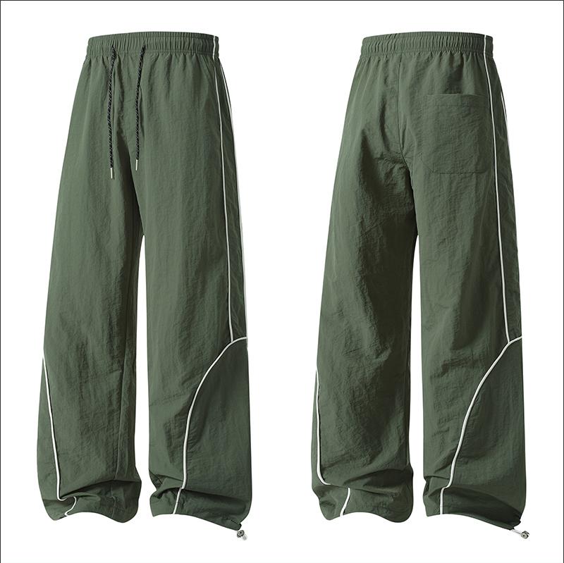 Men's Loose-Fit Wide-Leg Nylon Casual Pants - Printed Graphical Stripes, Drawstring Elastic Waist, Utility Pockets, Cool Breathable, All-Season Streetwear Clothing for Everyday Wear, Basketball, Wide-Leg Trousers