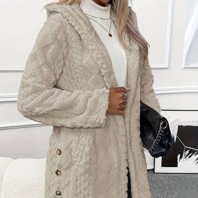 Women's Spring Fashion Jacquard Long-Sleeve Hooded Cardigan