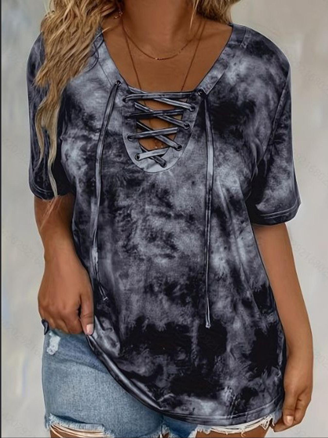 Women's Plus Size Tie Front V-Neck T-Shirt, Casual Stylish Tee, Casual Pattern Fitted Top, Comfortable Stretch Fabric Womenswear, Perfect for Daily Wear & Gifts, Everyday, Casual Streetwear Top, Casual Streetwear Look Women's Plus Size Tie Front V-Neck T-Shirt, Casual Stylish Tee, Casual Pattern Fitted Top, Comfortable Stretch Fabric Womenswear, Perfect for Daily Wear & Gifts, Everyday, Casual Streetwear Top, Casual Streetwear Look