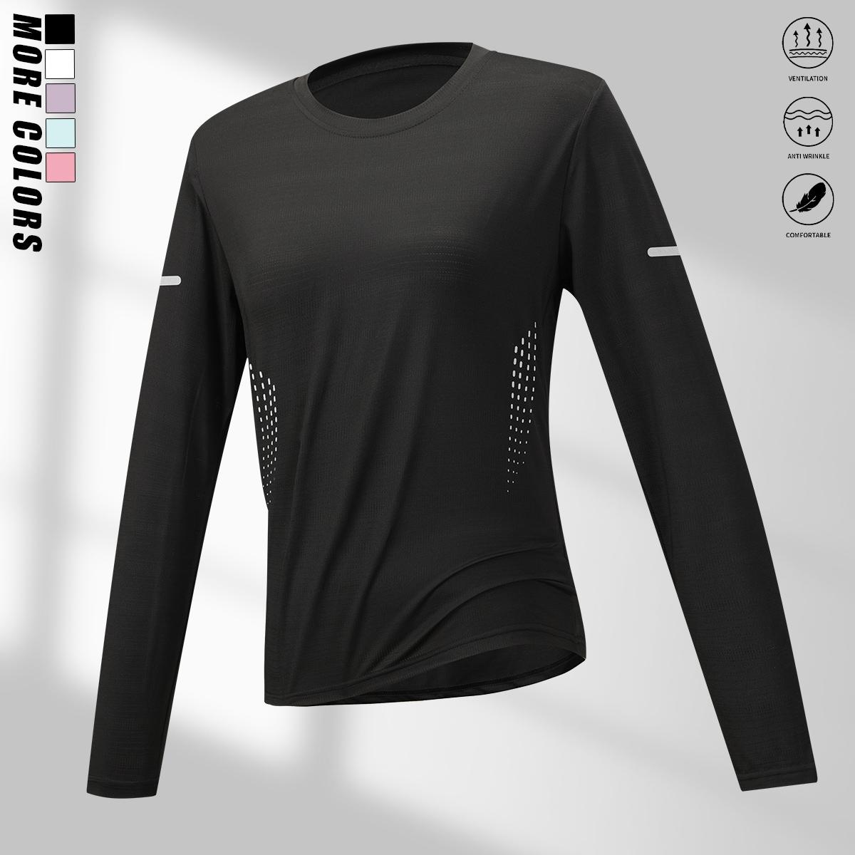 Women's Athletic Crew Neck Plain Long Sleeve Polyester Blouses (Pack of 4) - Solid Color, Reflective Stripes, Quick-Drying, Breathable, Lightweight, Comfortable, Normal Type, Polyester Clothes - Suitable for Running, Fitness, All Seasons Casual Wear, Wome Women's Athletic Crew Neck Plain Long Sleeve Polyester Blouses (Pack of 4) - Solid Color, Reflective Stripes, Quick-Drying, Breathable, Lightweight, Comfortable, Normal Type, Polyester Clothes - Suitable for Running, Fitness, All Seasons Casual Wear, Wome