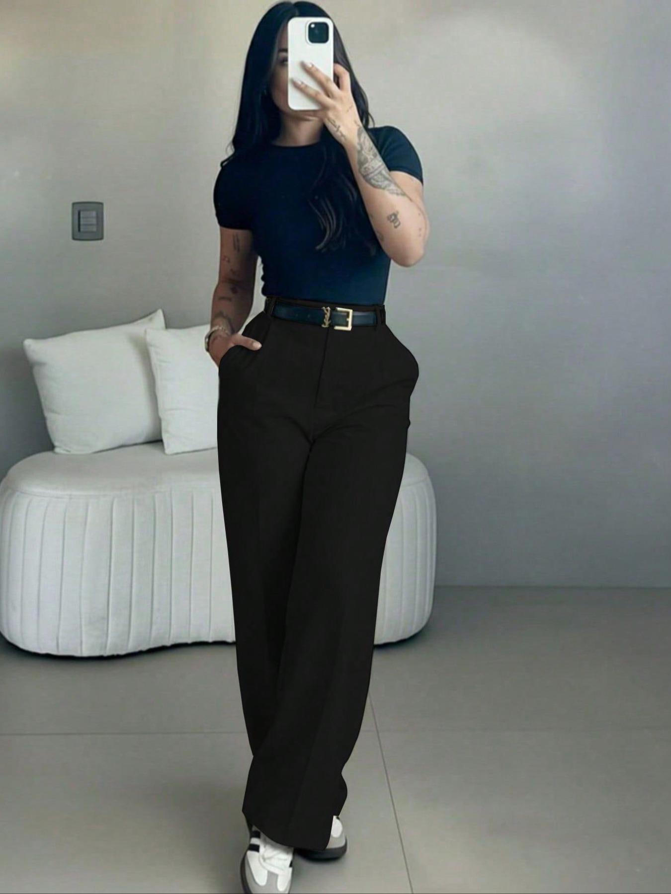 Women's High-Waisted Suit Pants, Loose Straight Leg, Flowy Drape Long Trousers, Versatile Daily Wear, Casual, Office Style, Slimming Effect, Fit