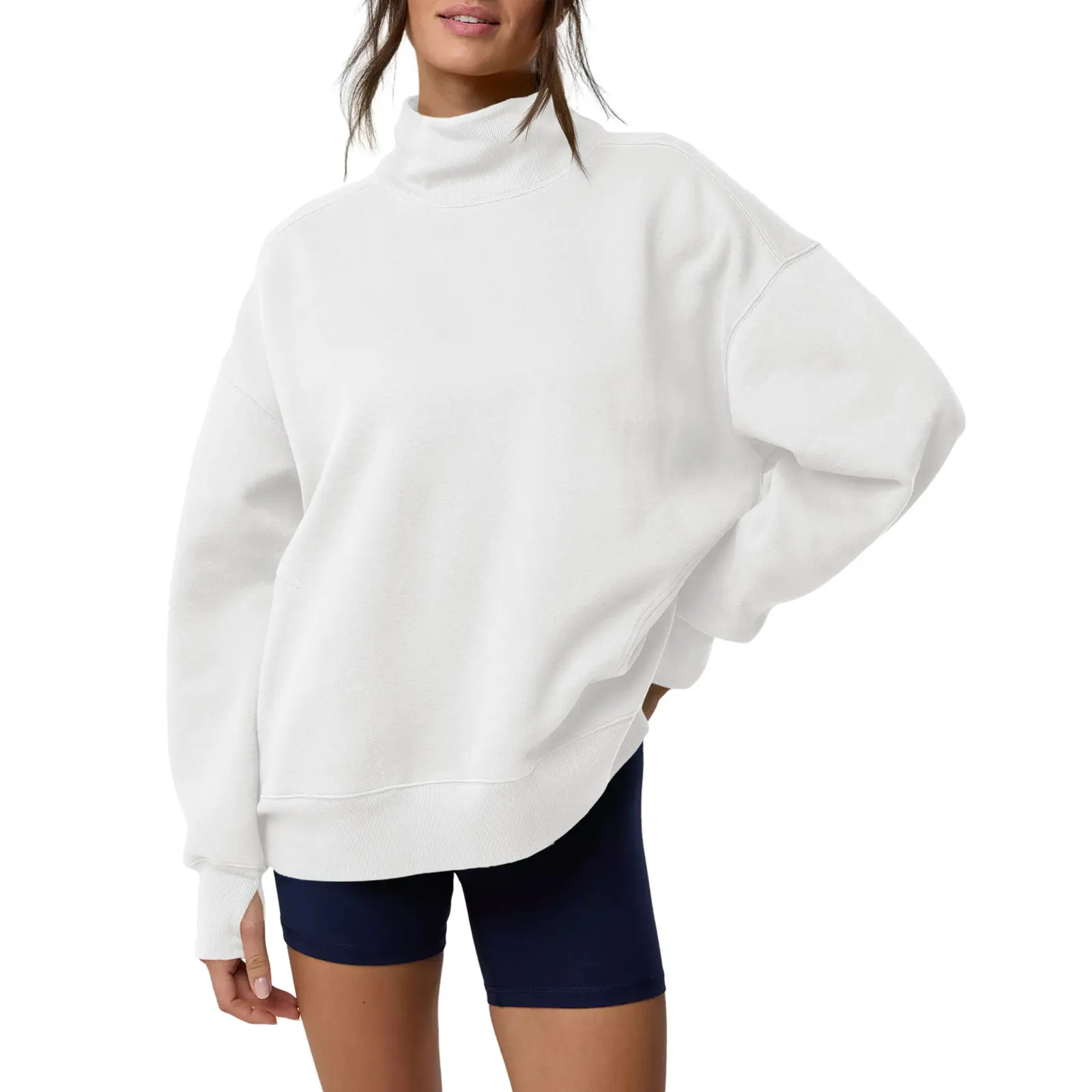 Women's Loose Mock-Neck Sweatshirt
