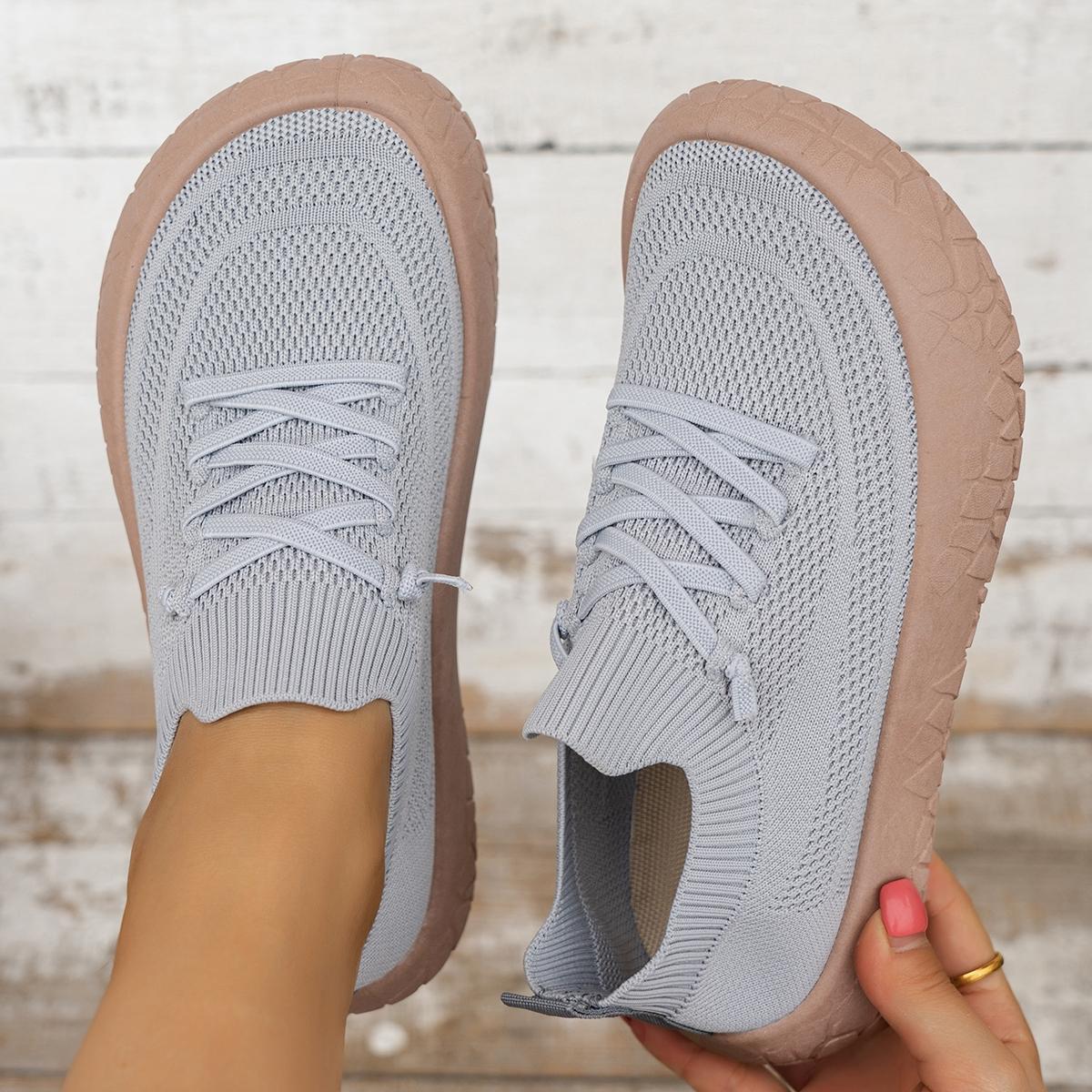 Women's Flyknit Breathable Slip-On Casual Rubber Shoes, Thick-Sole Anti-Slip Walking Flats, Multi-Color Options for Spring Footwear