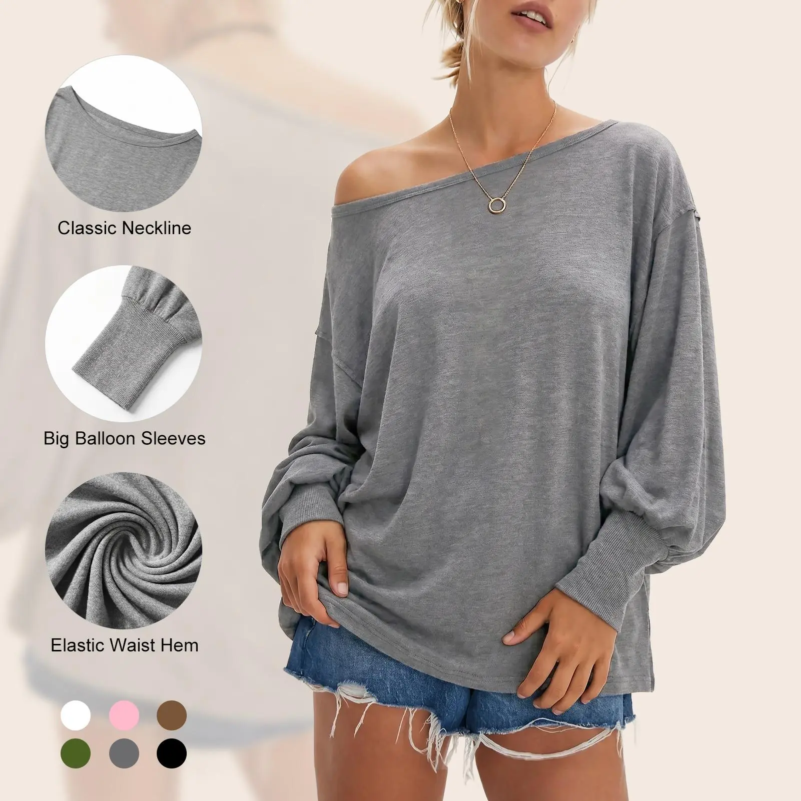 Imily Bela Women's Oversized Off Shoulder Tops Casual Long Sleeve Batwing Sleeve Loose Tunic Sweatshirt Pullover