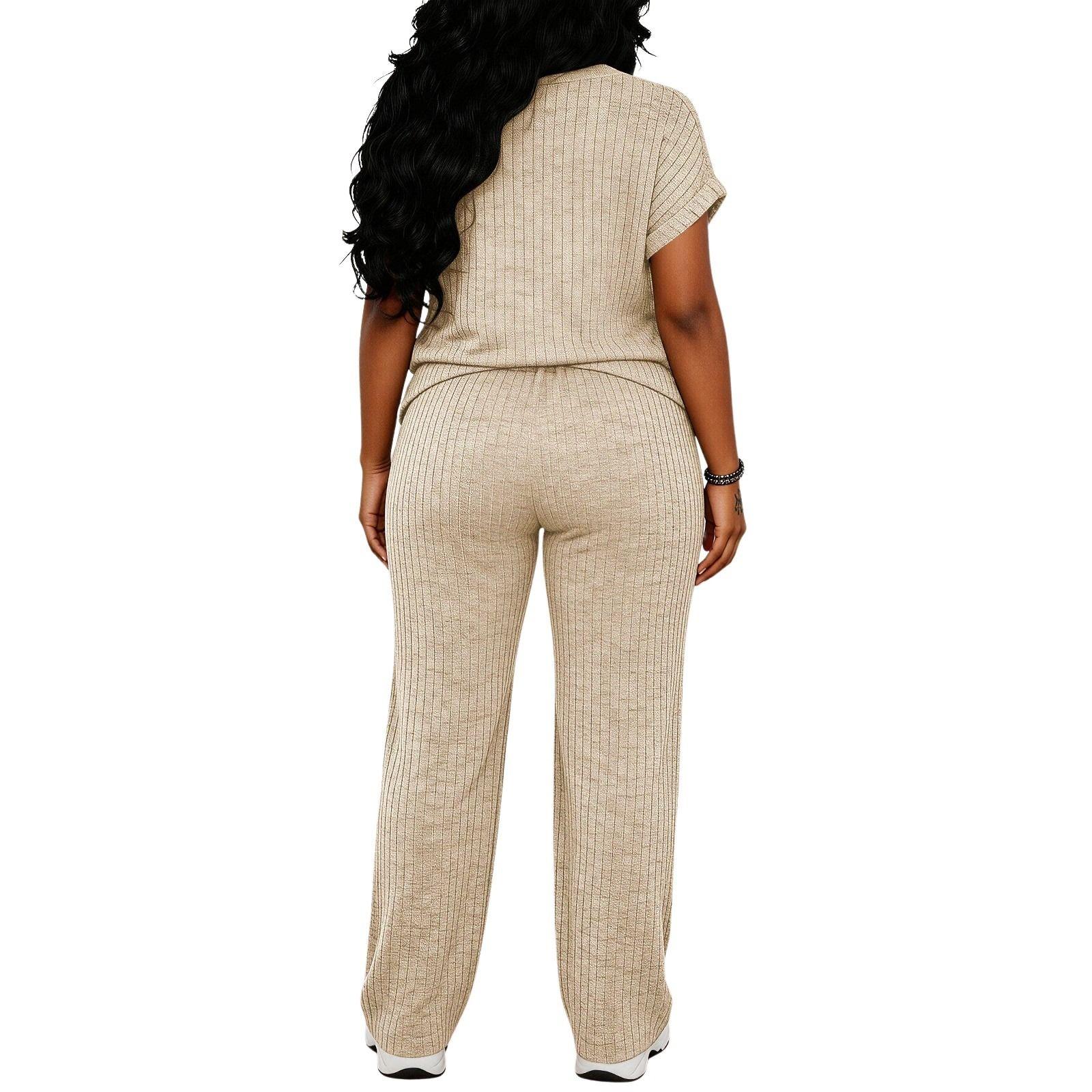 MOEENCN Women's Ultra-Soft Brushed Ribbed Knit 2-Piece Loungewear Set, V-Neck Top & High Waist Wide Leg Pants with Pockets for Lazy Days & Brunch summerwins Womenswear Clothes Suits MOEENCN Women's Ultra-Soft Brushed Ribbed Knit 2-Piece Loungewear Set, V-Neck Top & High Waist Wide Leg Pants with Pockets for Lazy Days & Brunch summerwins Womenswear Clothes Suits