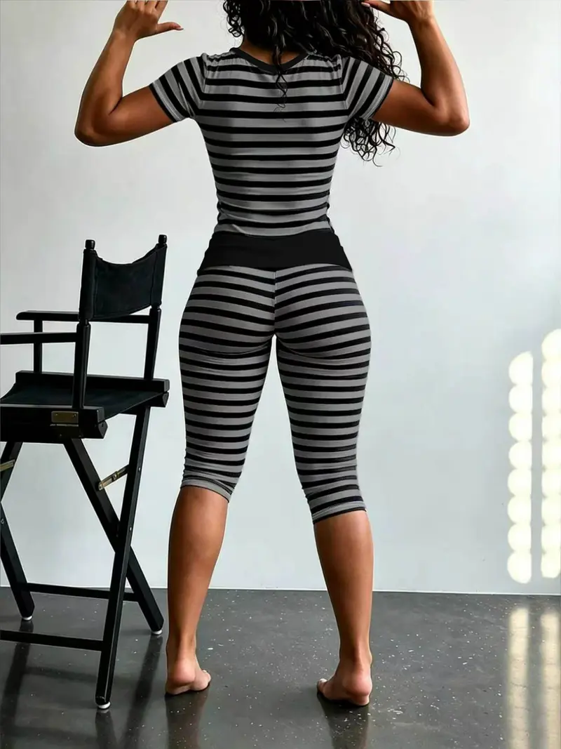 Striped two-piece casual loungewear set