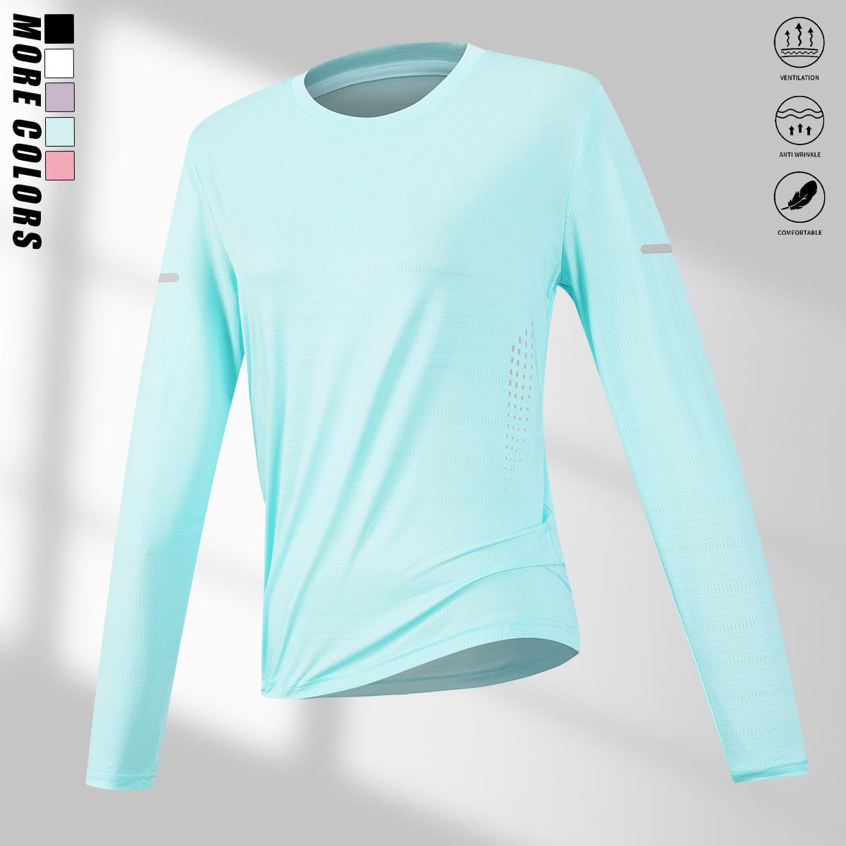 Women's Athletic Crew Neck Plain Long Sleeve Polyester Blouses (Pack of 4) - Solid Color, Reflective Stripes, Quick-Drying, Breathable, Lightweight, Comfortable, Normal Type, Polyester Clothes - Suitable for Running, Fitness, All Seasons Casual Wear, Wome Women's Athletic Crew Neck Plain Long Sleeve Polyester Blouses (Pack of 4) - Solid Color, Reflective Stripes, Quick-Drying, Breathable, Lightweight, Comfortable, Normal Type, Polyester Clothes - Suitable for Running, Fitness, All Seasons Casual Wear, Wome