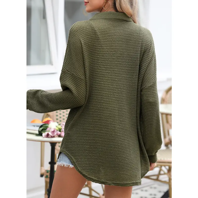 Women's Relaxed-Fit Waffle-Knit Henley Shirt