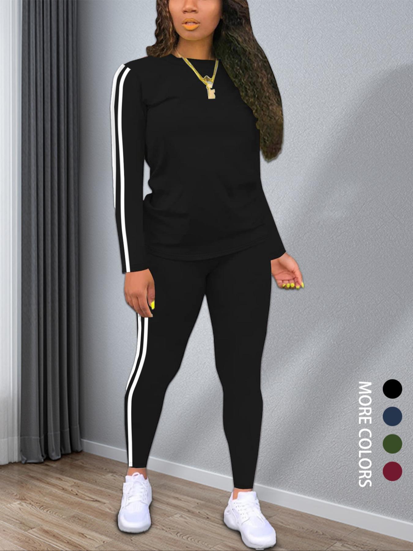 Women's Striped Print Fitted Long Sleeve Knitted Top & Pants Two-piece Set, Casual Style Set Cozy Round Neck Top & Trousers for Daily Outdoor Wear, Ladies Clothes for Spring, Everyday Womenswear Sweater Pant Set Outfit Women's Striped Print Fitted Long Sleeve Knitted Top & Pants Two-piece Set, Casual Style Set Cozy Round Neck Top & Trousers for Daily Outdoor Wear, Ladies Clothes for Spring, Everyday Womenswear Sweater Pant Set Outfit