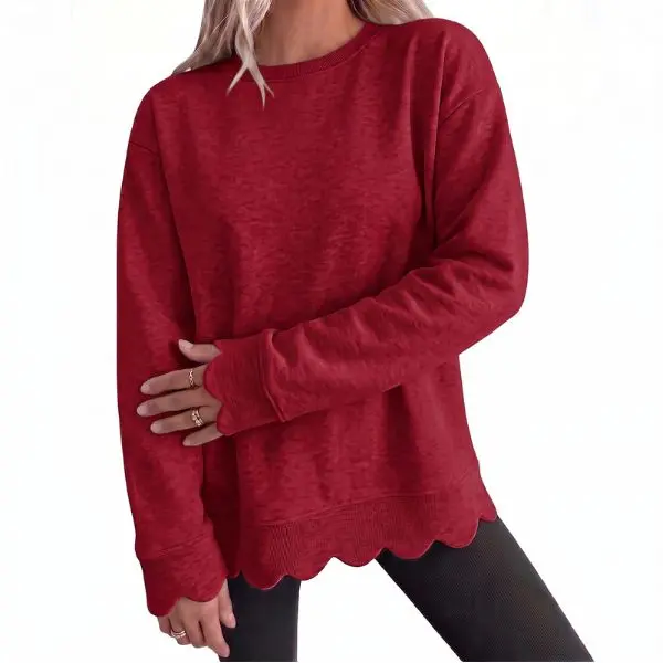 Fisoew Women's Heather Crew Neck Oversized Sweatshirt, Wavy Scallop Hem & Cuff Long Sleeve Loose Casual Fall Layering Pullover Top Fisoew Women's Heather Crew Neck Oversized Sweatshirt, Wavy Scallop Hem & Cuff Long Sleeve Loose Casual Fall Layering Pullover Top