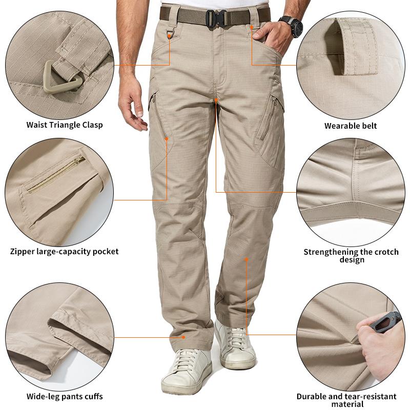 Men's 2-Piece Tactical Cargo Trousers, Menswear, Mid-Rise Zip Tailored Fit, Multi-Pocket, Durable Breathable Polyester, All-Season, Stylish Casual, Ideal for Construction Work.