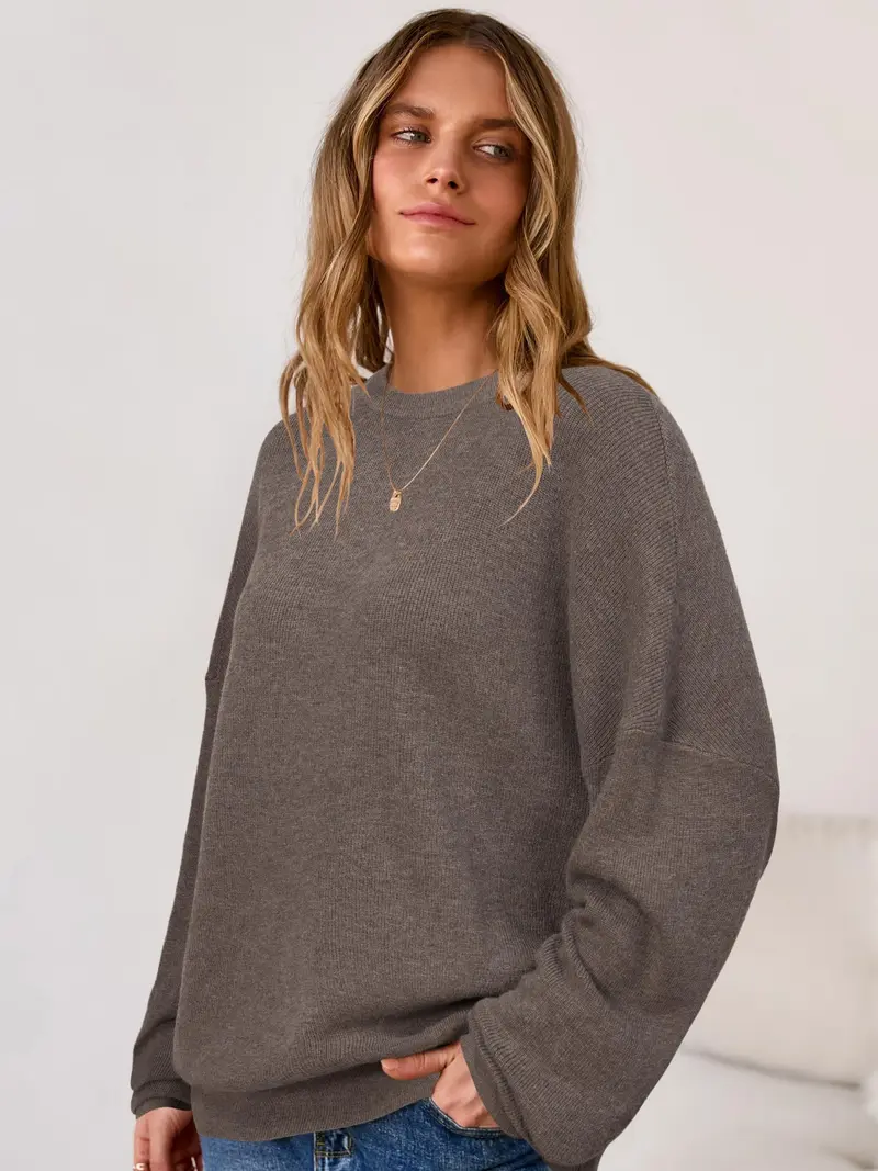 Women's Loose-Fit Wool-Blend Crew-Neck Sweater