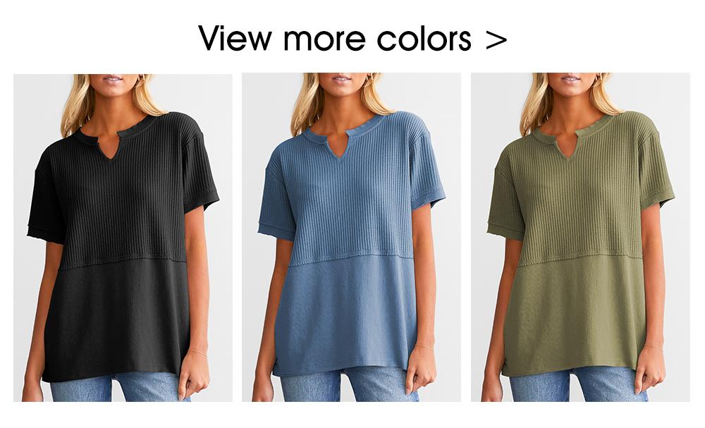 Shewin Women's Waffle Knit Tunic Top, Casual V-Neck Short Sleeve Loose Fit Shirt, Lightweight Basic Summer Clothes for Beach, Party,back to school,back to school shopping, Fits, Fabric