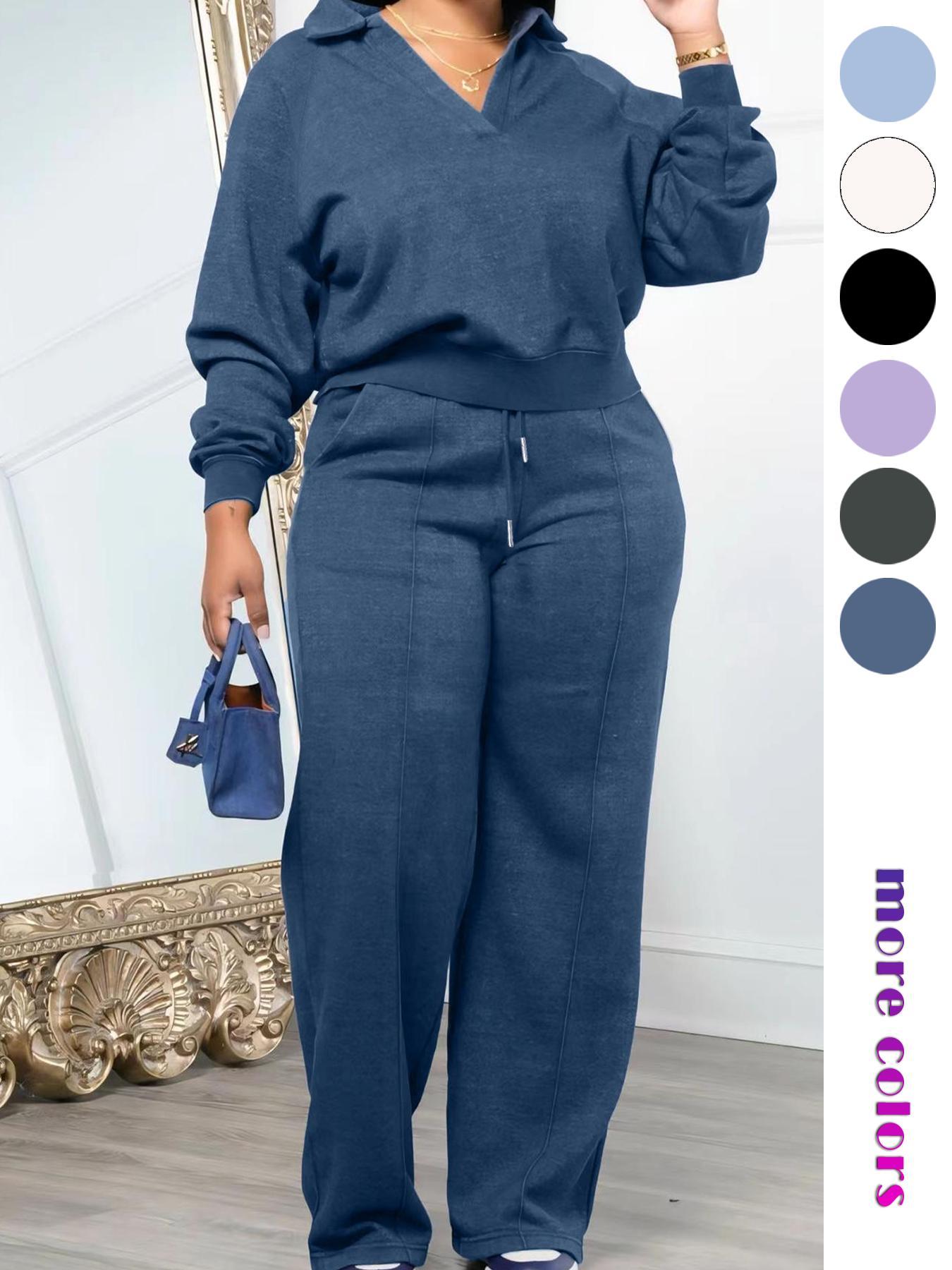 Women's Solid Long Sleeve Sweatshirt & Drawstring Adjustable Waist Pants Set, Casual Fashion Cozy Two-piece Outfit for Daily Outdoor Wear, Women's Clothes for All Seasons, Womenswear