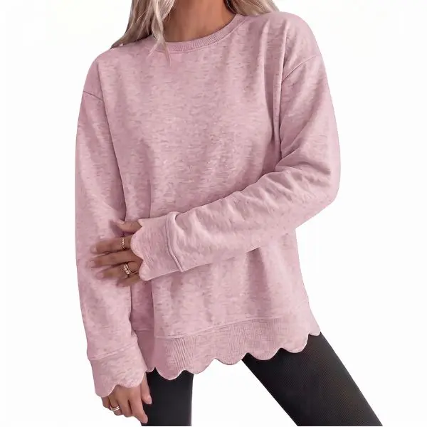 Fisoew Women's Heather Crew Neck Oversized Sweatshirt, Wavy Scallop Hem & Cuff Long Sleeve Loose Casual Fall Layering Pullover Top Fisoew Women's Heather Crew Neck Oversized Sweatshirt, Wavy Scallop Hem & Cuff Long Sleeve Loose Casual Fall Layering Pullover Top