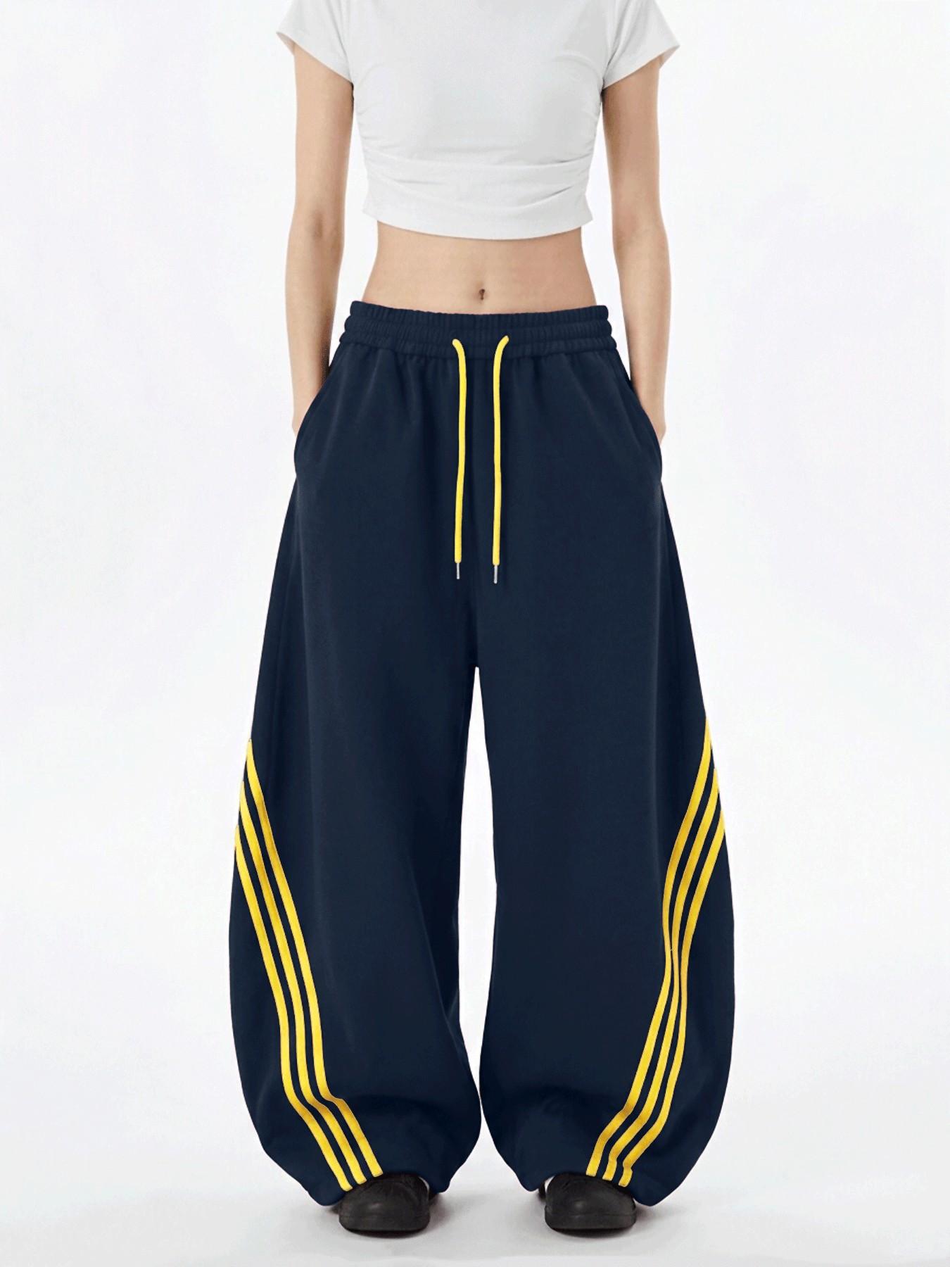 Summer Retro Striped Pattern Wide-Leg Pants, Women's Outdoor Sportswear, Casual Sporty Pants, Fashion Casual Drawstring Waist Long Pants, Gift for Her Summer Retro Striped Pattern Wide-Leg Pants, Women's Outdoor Sportswear, Casual Sporty Pants, Fashion Casual Drawstring Waist Long Pants, Gift for Her