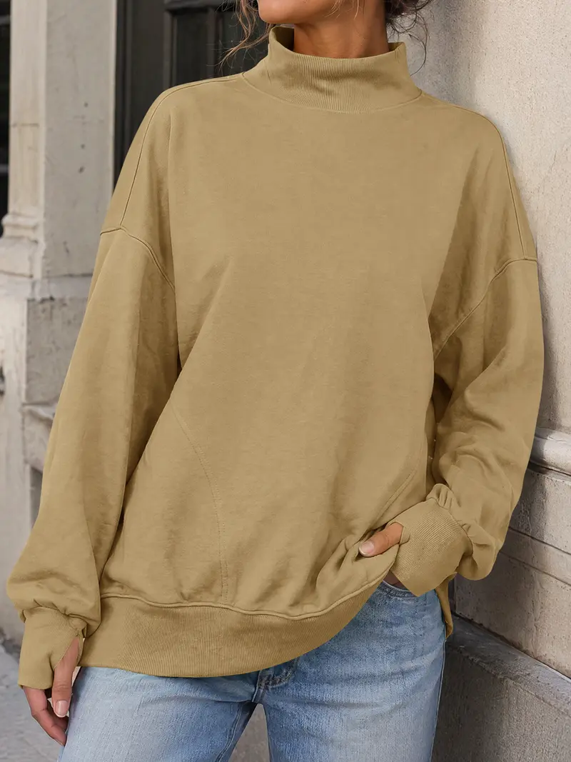 Women's Loose Mock-Neck Sweatshirt