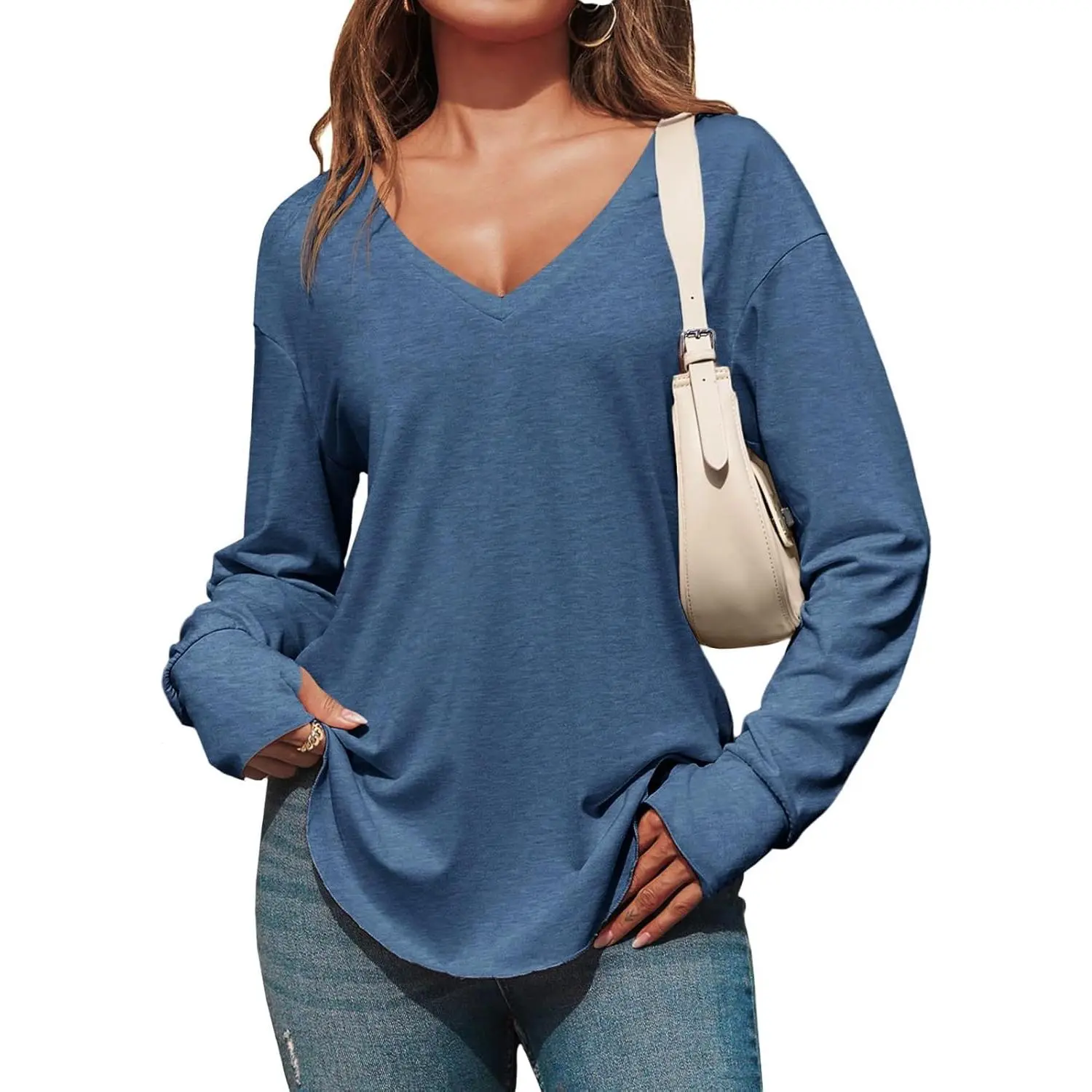 Women's deep V-neck long top