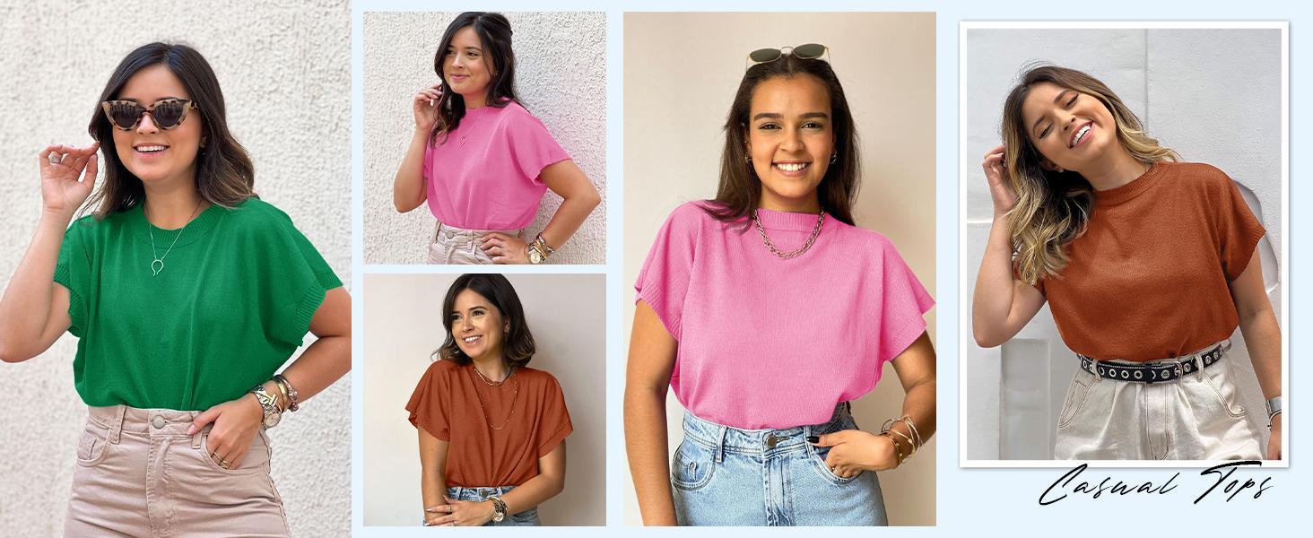 Imily Bela Womens Short Sleeve Sweater Casual Basic Crew Neck Loose Knit Pullover Tops Summer Lightweight Blouses Imily Bela Womens Short Sleeve Sweater Casual Basic Crew Neck Loose Knit Pullover Tops Summer Lightweight Blouses