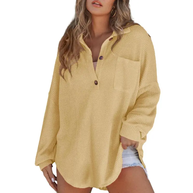 Women's Relaxed-Fit Waffle-Knit Henley Shirt