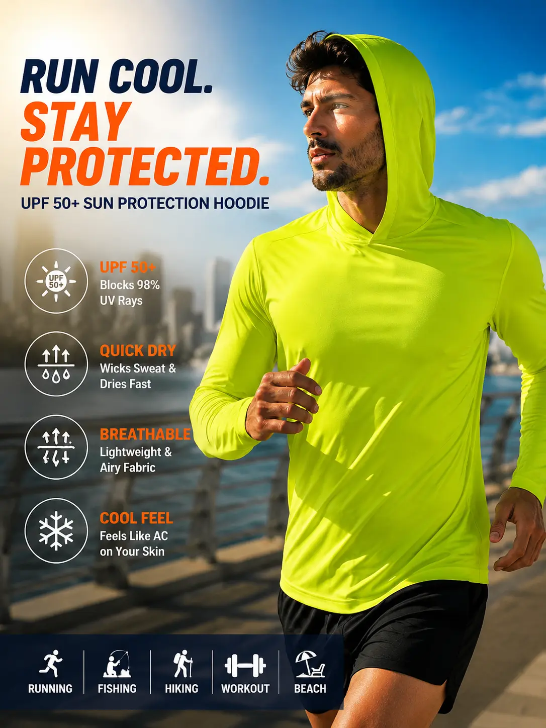 Men UPF 50+ Sun Protection Hoodie Long Sleeve T-Shirt