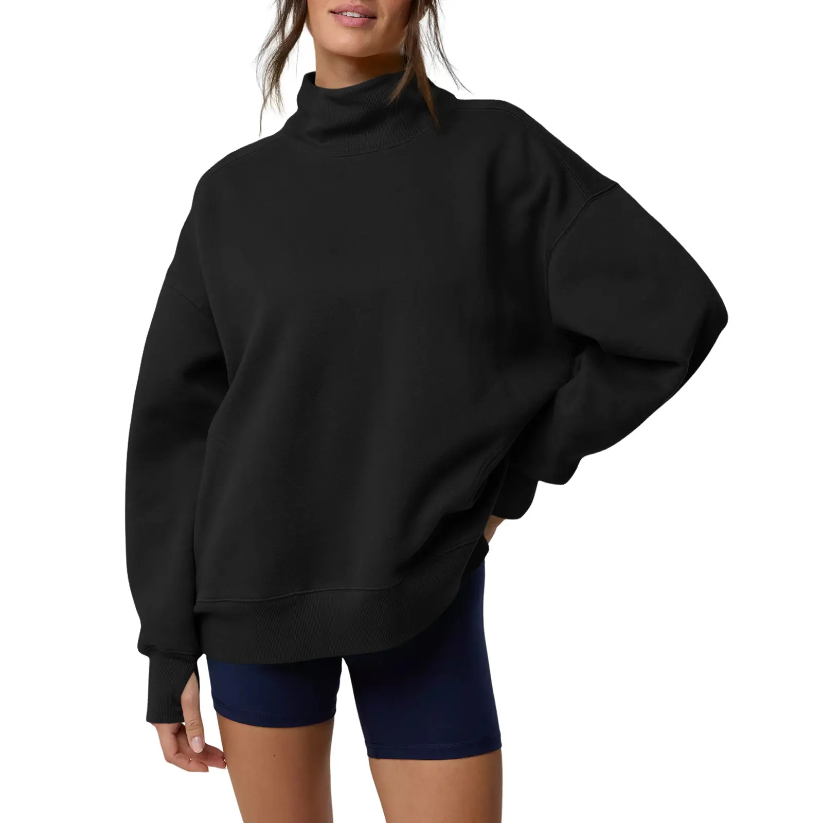 Women's Loose Mock-Neck Sweatshirt