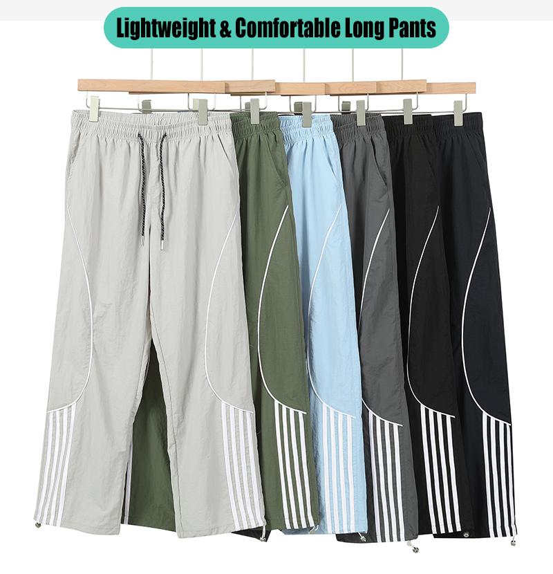 Men's Loose-Fit Wide-Leg Nylon Casual Pants - Printed Graphical Stripes, Drawstring Elastic Waist, Utility Pockets, Cool Breathable, All-Season Streetwear Clothing for Everyday Wear, Basketball, Wide-Leg Trousers