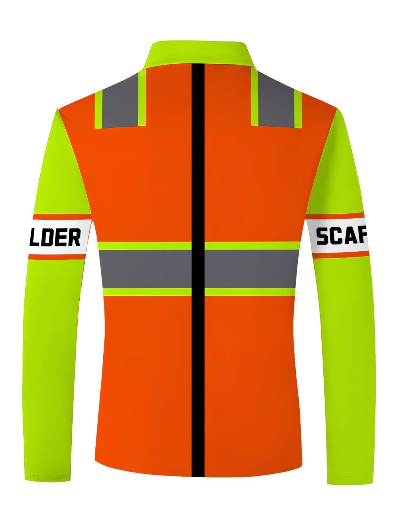 Men's Long‑Sleeve Safety‑Style Polo Shirt with Fluorescent Stripes, Casual Graphic, Loose‑Fitting, Spring & Fall Wear Men's Long‑Sleeve Safety‑Style Polo Shirt with Fluorescent Stripes, Casual Graphic, Loose‑Fitting, Spring & Fall Wear