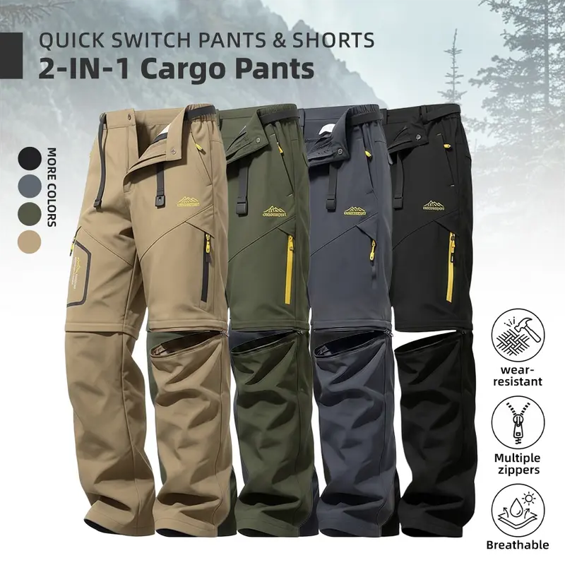 Men's Summer 2-in-1 Cargo Pants – Convertible Design (Long Pants/Athletic Shorts)