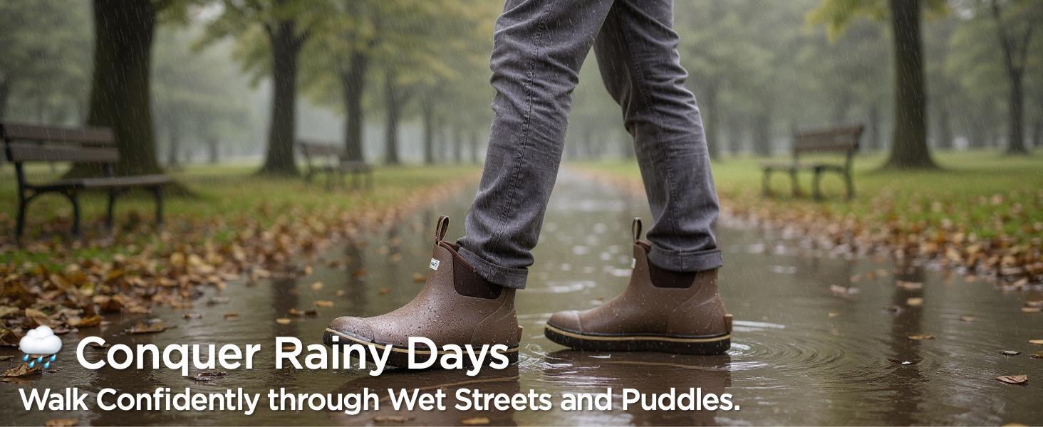 SUREWAY Men's Deck Boots Professional Non-Slip Fishing & Ankle Boating Boot Waterproof Rain Boots, Lightweight Neoprene Rubber Deck Boots