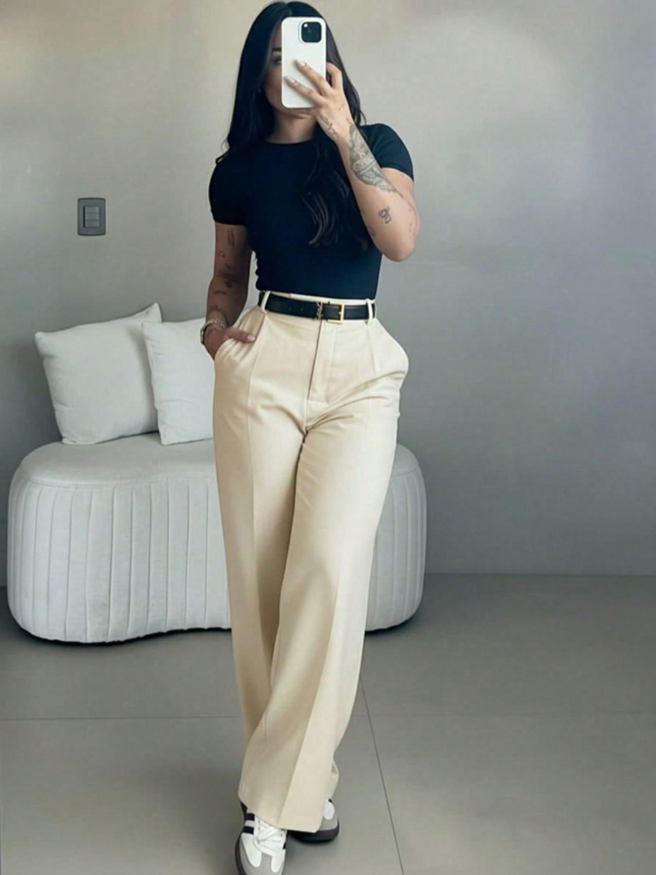 Women's High-Waisted Suit Pants, Loose Straight Leg, Flowy Drape Long Trousers, Versatile Daily Wear, Casual, Office Style, Slimming Effect, Fit