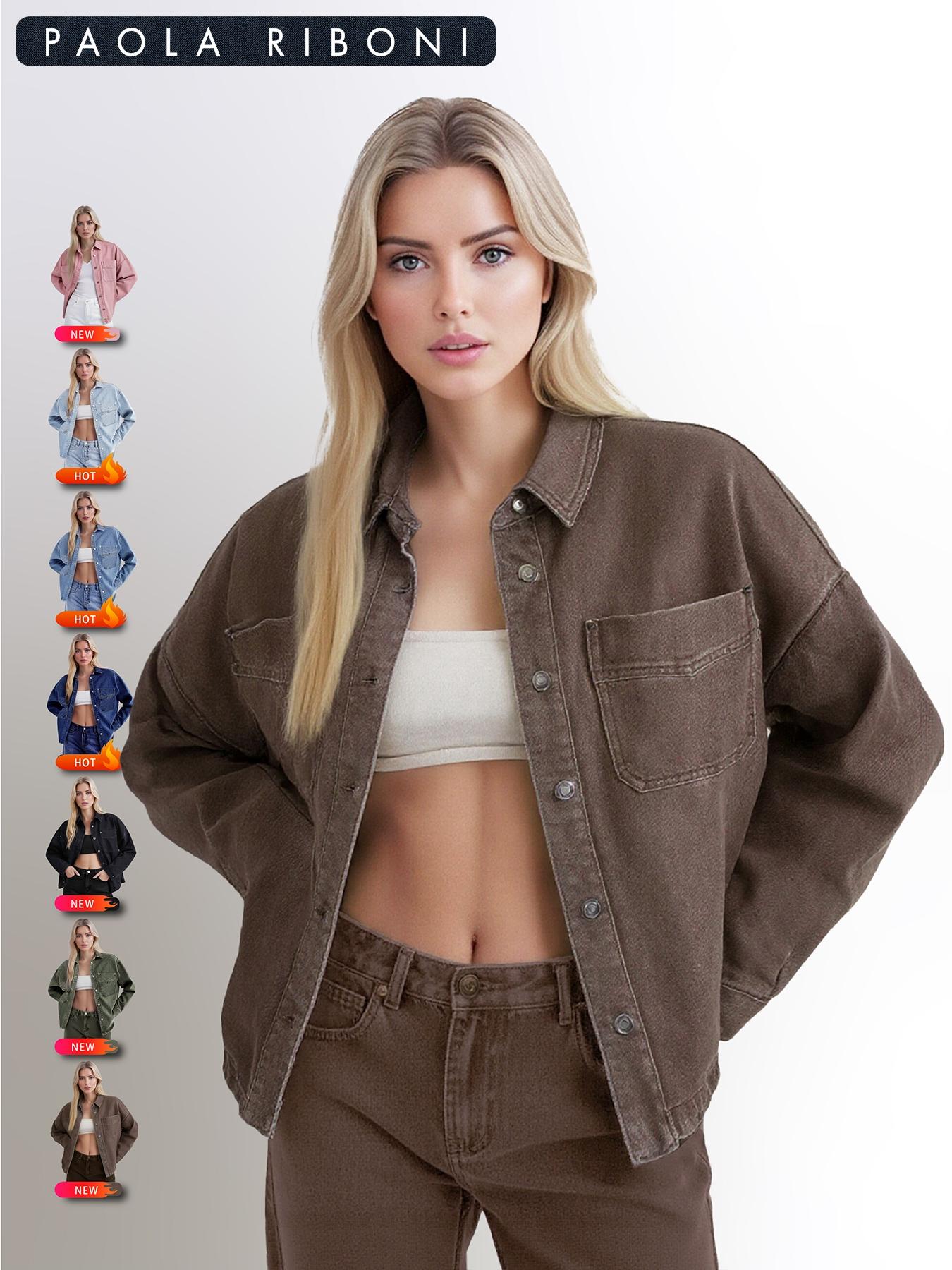 Long Sleeve Denim Jacket for Women,Drop Shoulder Curved Hem Denim, Classic Button Down Denim Jacket with Chest Pockets, Fashion Women's Clothing for Daily Wear, Vintage Western Trucker Jacket, Outerwear Long Sleeve Denim Jacket for Women,Drop Shoulder Curved Hem Denim, Classic Button Down Denim Jacket with Chest Pockets, Fashion Women's Clothing for Daily Wear, Vintage Western Trucker Jacket, Outerwear