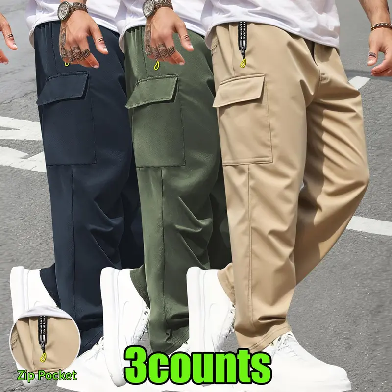 Men's Solid-Color Cargo Pants – Multi-Pocket