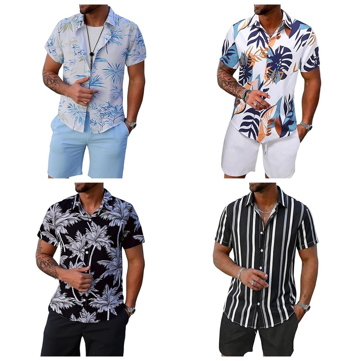 Men's Hawaiian 2 Piece Set, Tropical Print Button Up Shirt and Shorts Outfit for Summer Beach Vacation, Lightweight and Quick-Dry, 2 Piece Sets, Men's 2 Piece Sets Shortsleeve Clothes Men's Hawaiian 2 Piece Set, Tropical Print Button Up Shirt and Shorts Outfit for Summer Beach Vacation, Lightweight and Quick-Dry, 2 Piece Sets, Men's 2 Piece Sets Shortsleeve Clothes