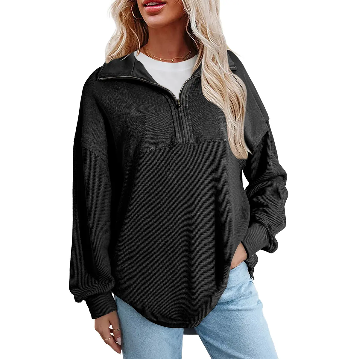 Women's Half-Zip Waffle Knit Top