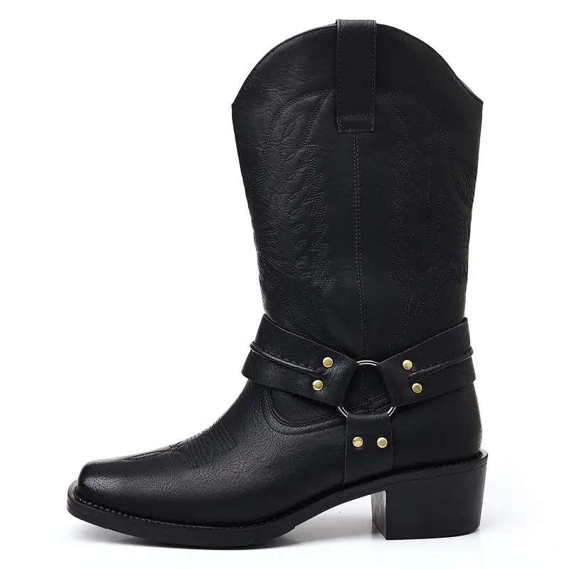 Men's Western Cowboy Boots – Embossed Shaft and Low-Heel Design