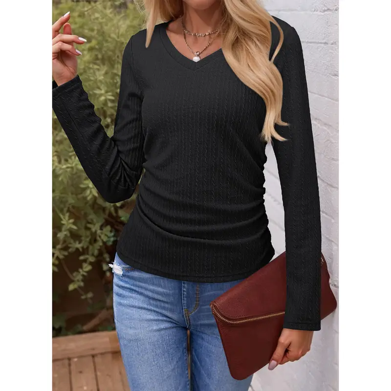 Women's Casual V-Neck Long-Sleeve Top