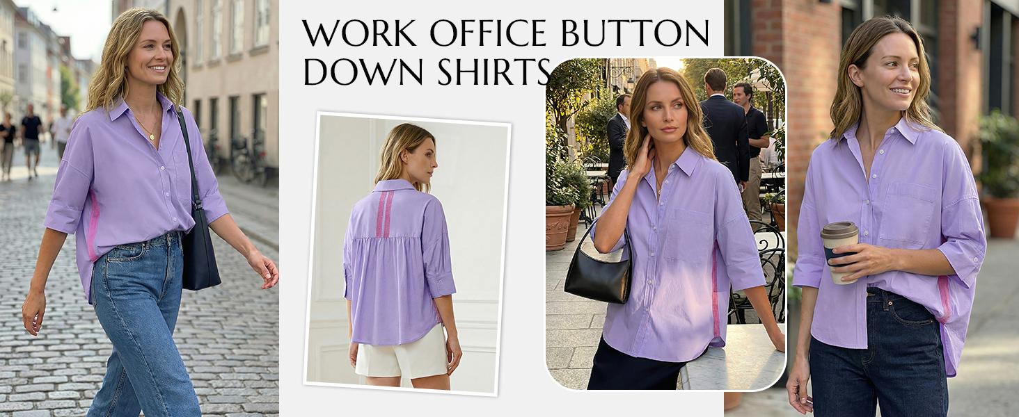 Cicy Bell Womens Summer Oversized Button Down Shirts Half Sleeve V Neck Business Casual High Low Tops Loose Fit Blouses