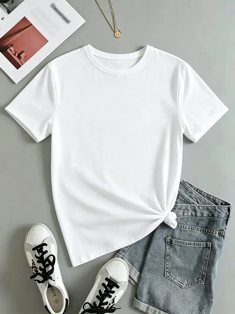 Women's Summer Solid-Color Crew Neck Short-Sleeve Casual T-Shirt