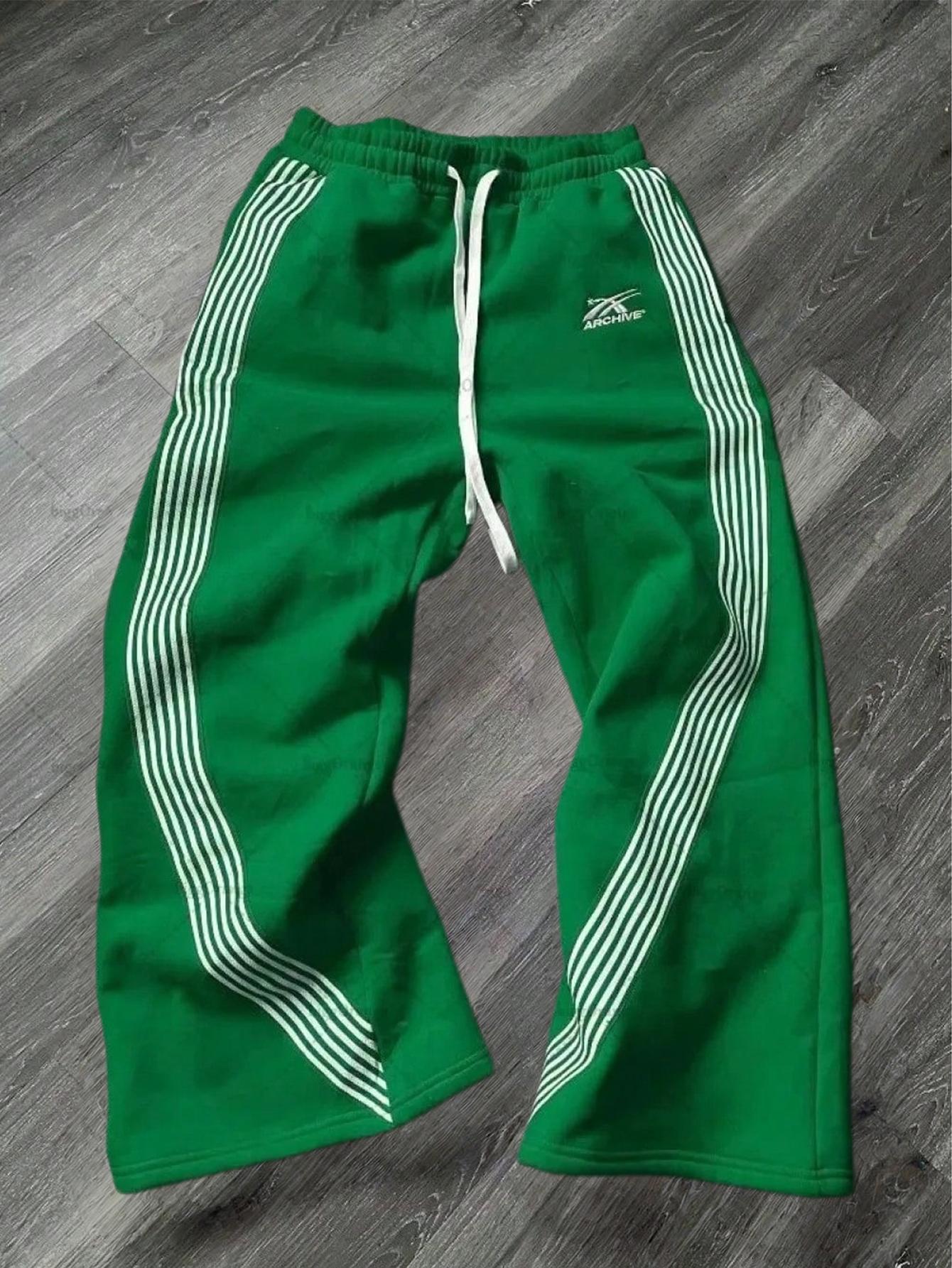 Men’s two-pack athletic sweatpants with side stripes — embroidered drawstring straight-leg long pants; American high-street retro loose casual long pants Men’s two-pack athletic sweatpants with side stripes — embroidered drawstring straight-leg long pants; American high-street retro loose casual long pants