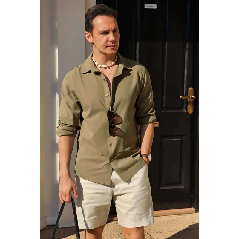 Men's Cotton-Linen Long-Sleeve Shirt
