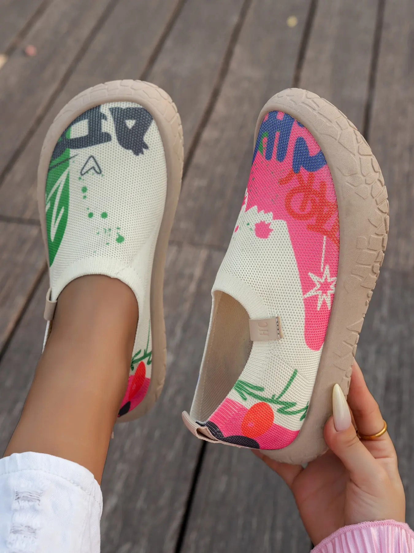 Women's Breathable Fly-Knit Slip-On Casual Shoes with Rubber Soles