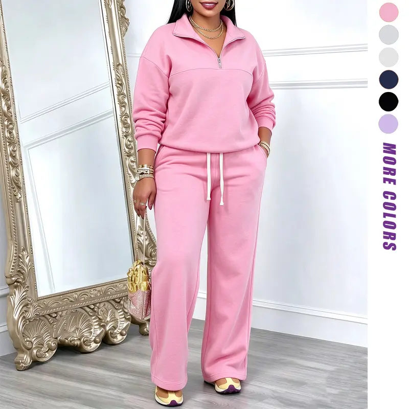 JOGWAVE women’s autumn/winter solid-color sweatshirt and sweatpants set, half-zip front sweatshirt and fleece-lined sweatpants, suitable for sports, casual wear, outings, fashionable and trendy, Christmas gift JOGWAVE women’s autumn/winter solid-color sweatshirt and sweatpants set, half-zip front sweatshirt and fleece-lined sweatpants, suitable for sports, casual wear, outings, fashionable and trendy, Christmas gift