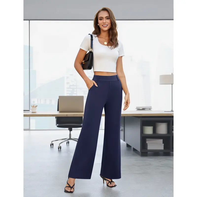 Women's High-Waisted Stretch Wide-Leg Trousers