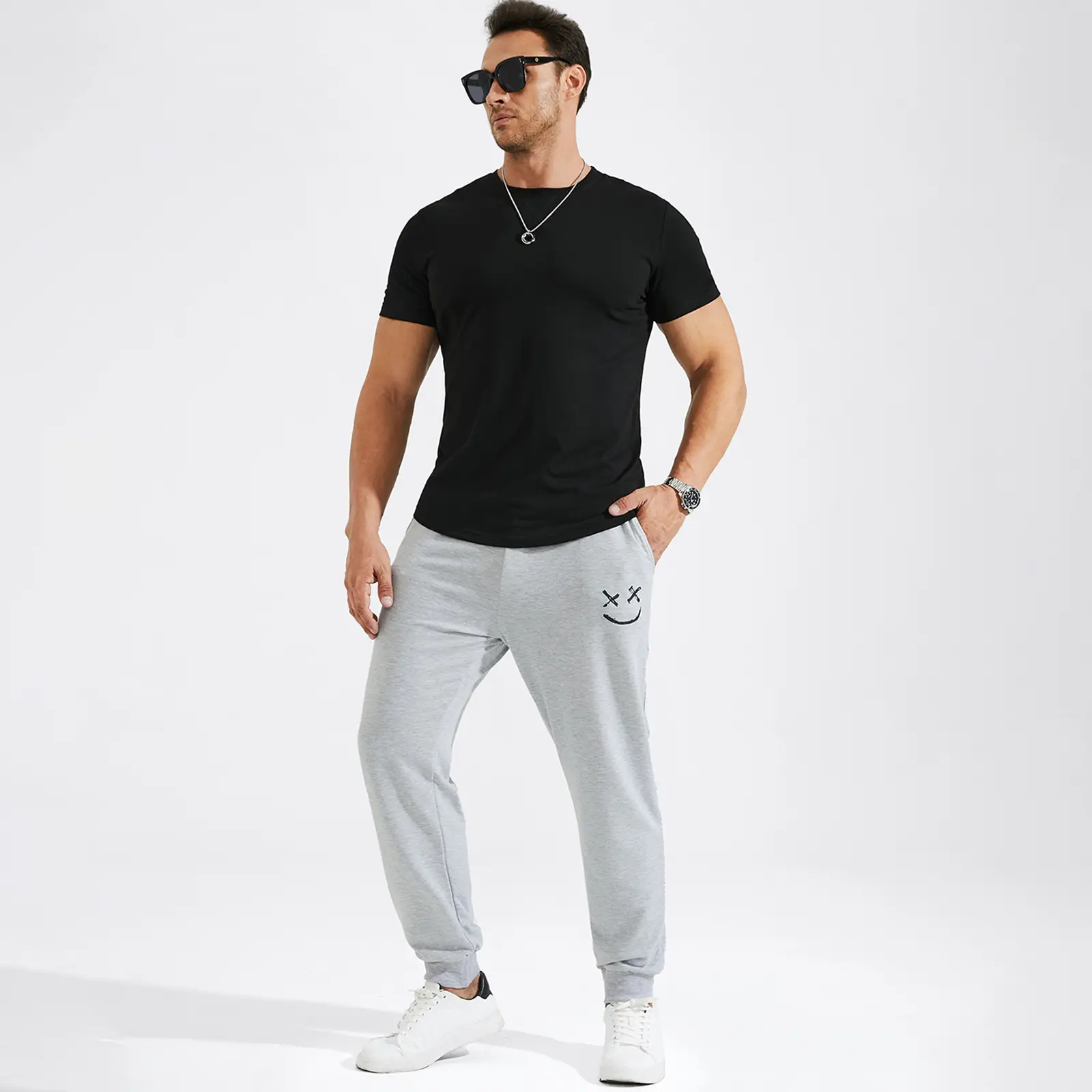 Men's Long-Sleeve Crew-Neck T-Shirt in Pure Cotton