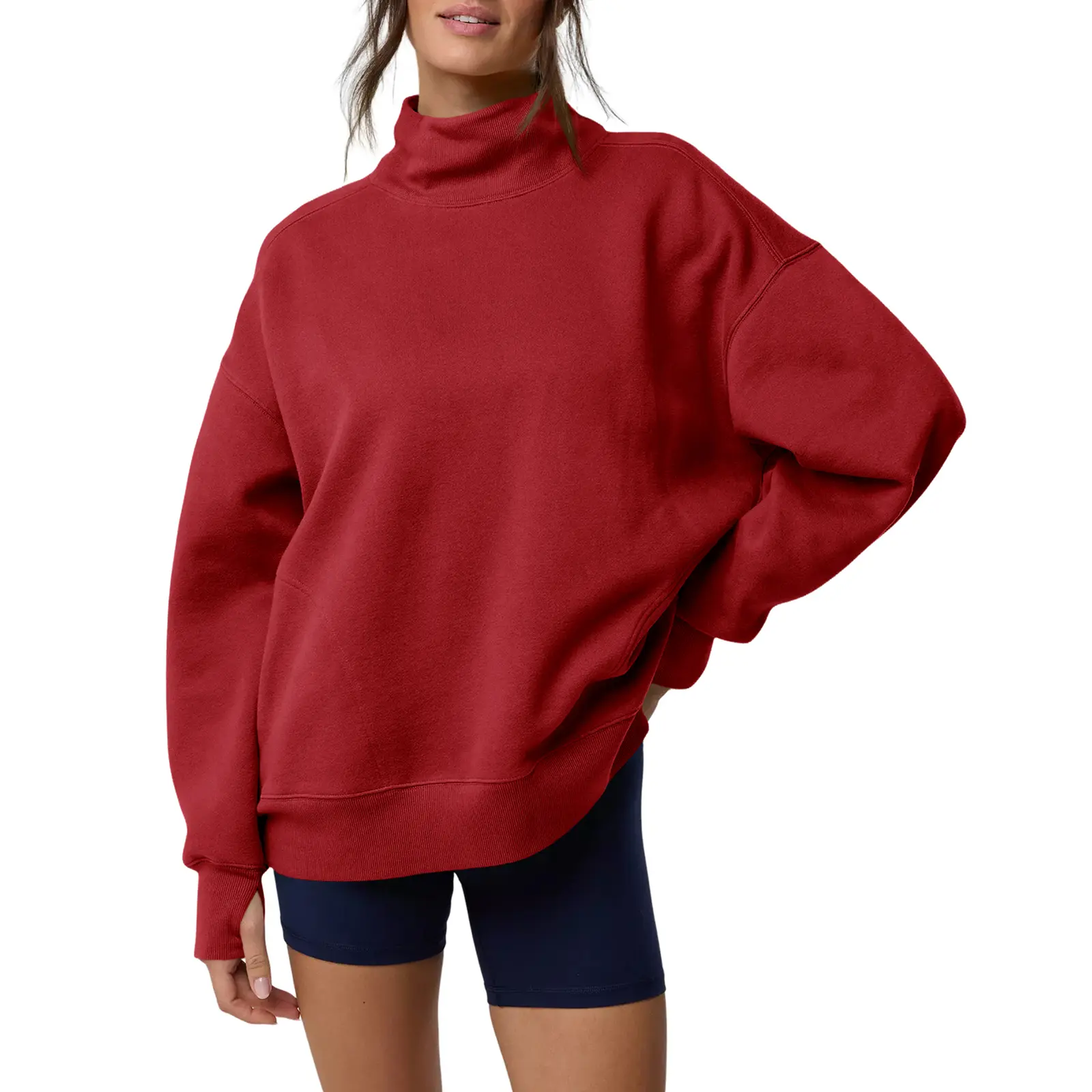 Women's Loose Mock-Neck Sweatshirt